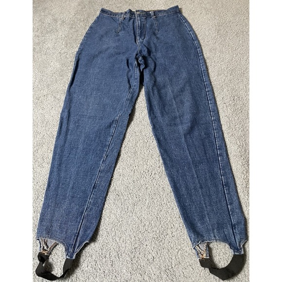 Match Denim - Vtg 80s Match High Waist Stirrup Jeans Sz 10 Blue Denim Medium Washed Foot Strap